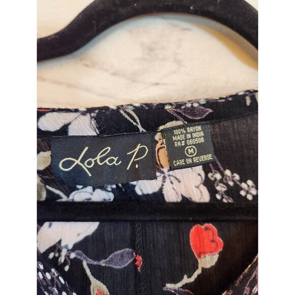 Lola P. Women's Black Floral Rayon V-Neck Short Sleeve Maxi Dress Size Medium - Picture 3 of 5